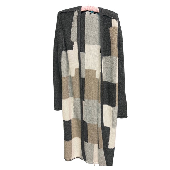 27 Miles 100% Cashmere Grey Color Block Duster/Cardigan, Sz S! - Picture 3 of 5